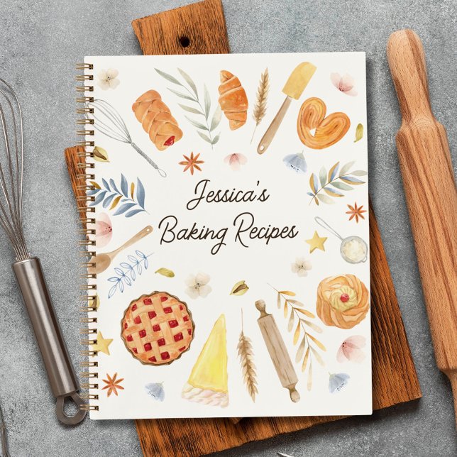 Personalized Watercolor Baking Recipe Journal (In situ)
