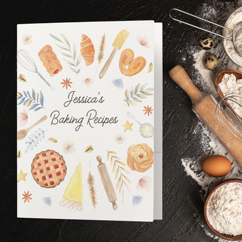 Personalized Watercolor Baking Recipe Pocket Folder Personalized Watercolor Baking Recipe Pocket Folder