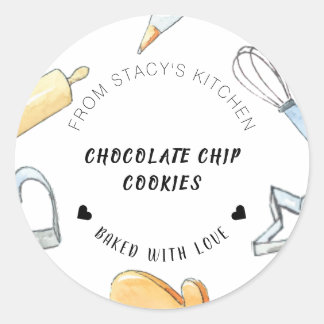 Personalized Watercolor Baking Utensils Classic Round Sticker