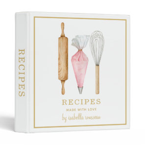 Personalized Watercolor Baking Utensils Recipe 3 R Ring Binder
