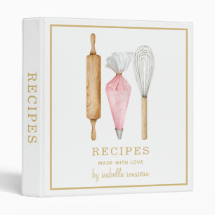 Personalized Watercolor Baking Utensils Recipe 3 R Ring Binder