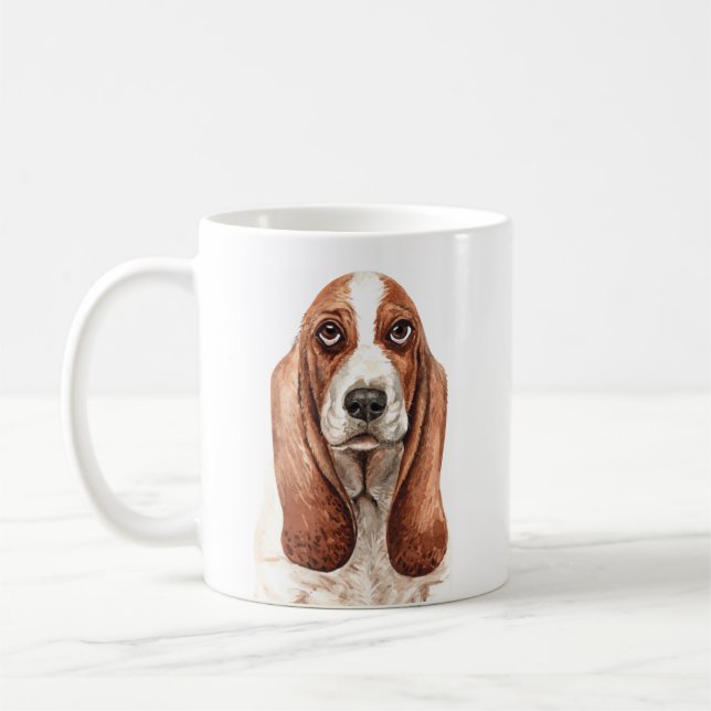 Personalized Watercolor Basset Hound Mug (Left)