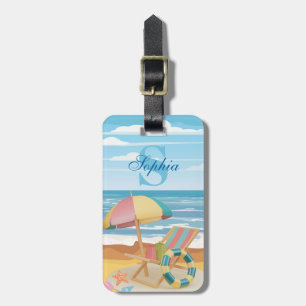 Personalized Watercolor Beach Ocean Themed Travel Luggage Tag