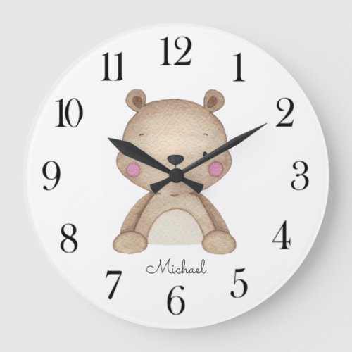 Personalized Watercolor Bear Nursery Large Clock