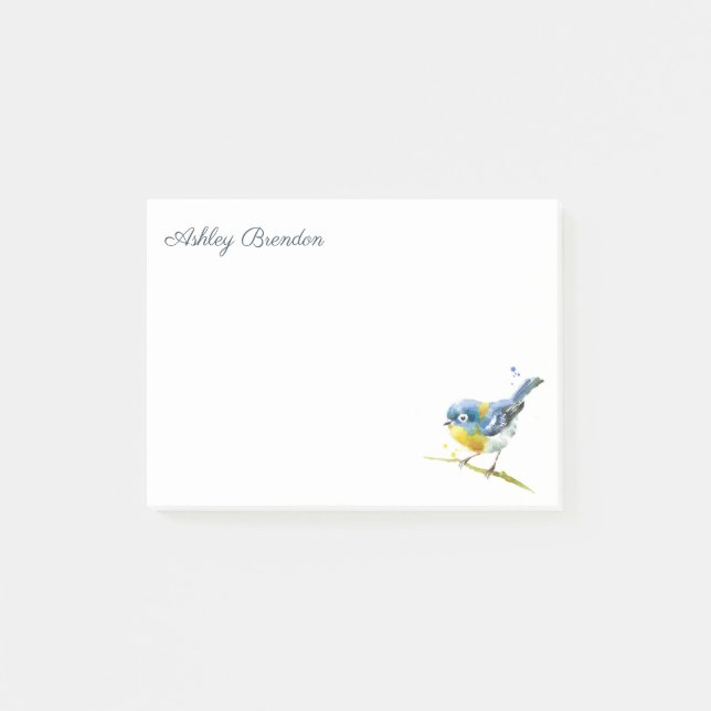 Personalized Watercolor Bird Flat Note Set of 50 (Front)