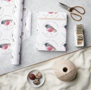 Personalized Watercolor Bird Merry Christmas Wrapping Paper