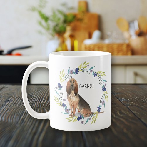 Personalized Watercolor Bloodhound  Spring Wreath Coffee Mug