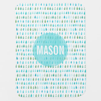 Personalized Watercolor Blue Baby Blanket