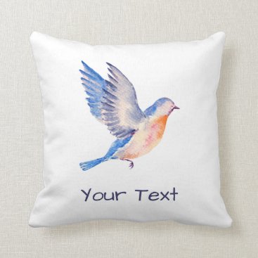 Personalized Watercolor Blue Bird Throw Pillow