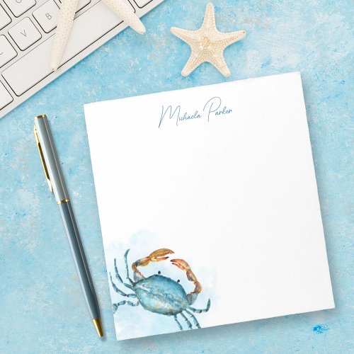 Personalized Watercolor Blue Crab Stationery Notepad