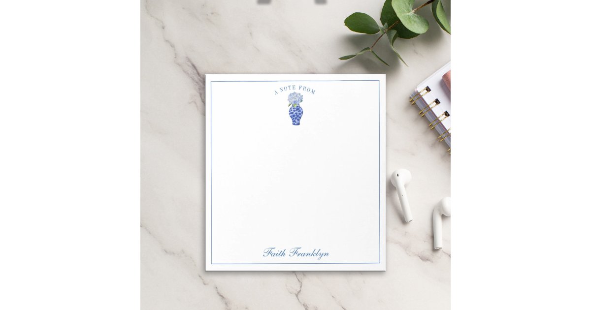 Personalized Watercolor Blue Hydrangea Notepad | Zazzle