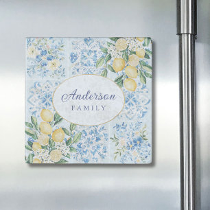 Personalized Watercolor Blue Italian Lemon Stone Magnet