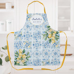 Personalized Watercolor Blue Italian Tile Lemon Apron<br><div class="desc">Cooking with style with our Personalized Watercolor Blue Italian Tile Lemon Apron. Featuring yellow lemon illustrations on Italian tile pattern and script text that can be personalized. Suitable as a gift for Italian food lovers and baking enthusiasts.</div>