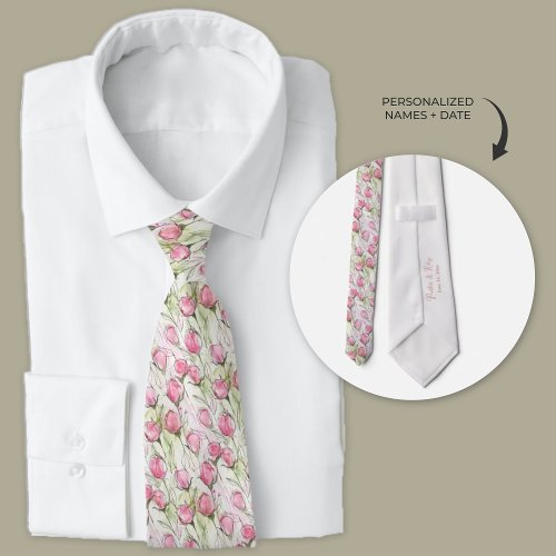 Personalized Watercolor Blush Pink Rosebuds Neck Tie