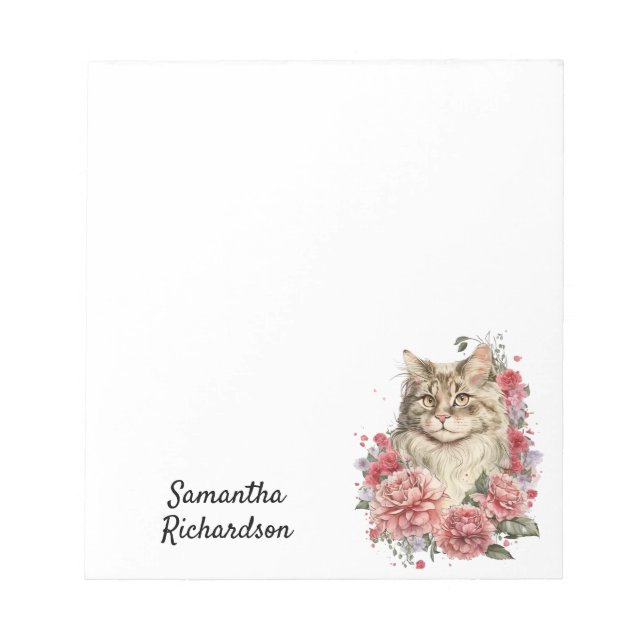 Personalized Watercolor Boho Cat Notepad (Front)