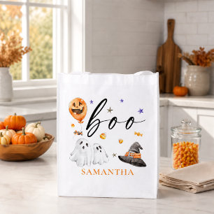 Personalized Watercolor BOO Halloween Grocery Bag