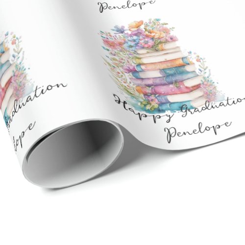 Personalized Watercolor Books Happy Graduation Wrapping Paper