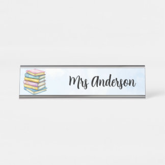 Personalized Watercolor Books Teacher's Desk Name Plate