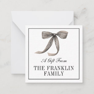 Personalized Watercolor Bow FAMILY Gift Enclosure Note Card