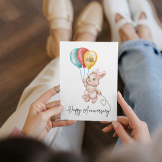 Personalized Watercolor Bunny Anniversary Card