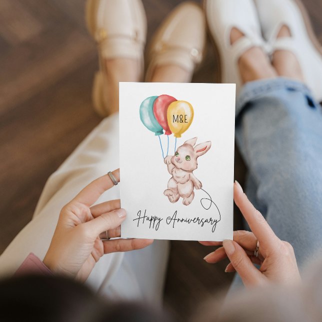 Personalized Watercolor Bunny Anniversary Card (Creator Uploaded)