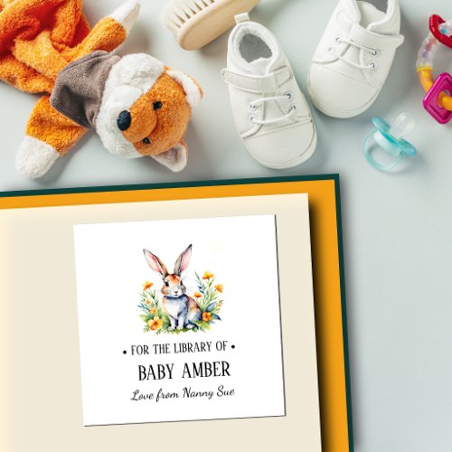 Personalized Watercolor Bunny Baby Bookplate Stick