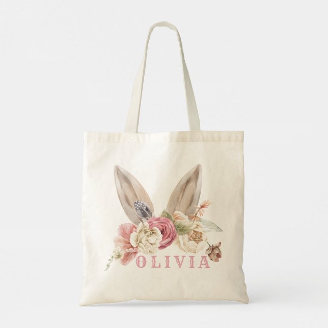 Personalized Watercolor Bunny Easter Egg Hunt Bag (Back)