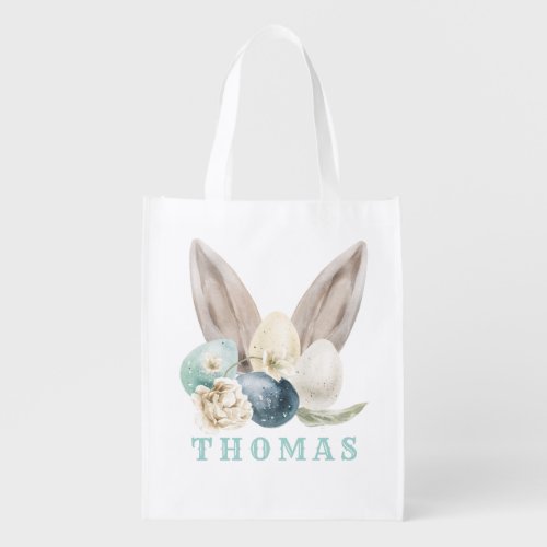 Personalized Watercolor Bunny Easter Egg Hunt Bag