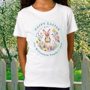 Personalized Watercolor Bunny Family Easter Kids T-Shirt