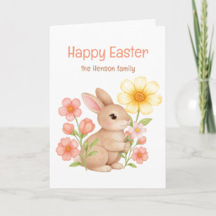 Personalized Watercolor Bunny Happy Easter  Holiday Card