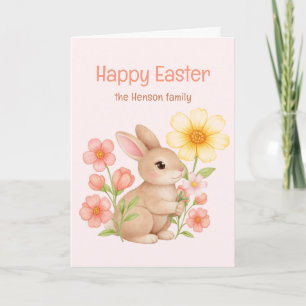 Personalized Watercolor Bunny Happy Easter Holiday Card