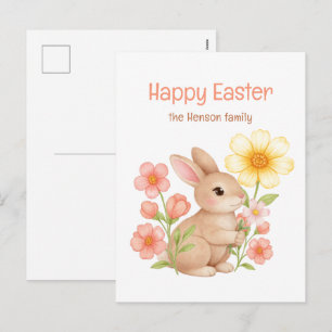 Personalized Watercolor Bunny Happy Easter  Holiday Postcard