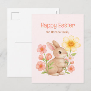 Personalized Watercolor Bunny Happy Easter Holiday Postcard