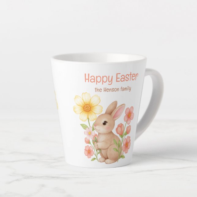 Personalized Watercolor Bunny Happy Easter  Latte Mug (Right Angle)