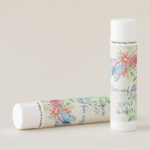 Personalized watercolor butterfly and red rose lip balm