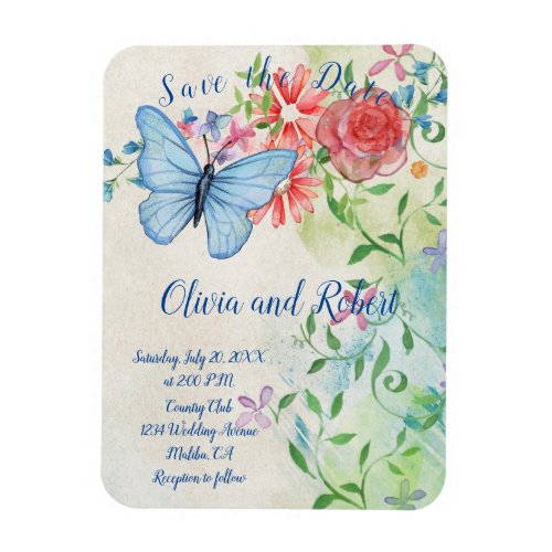 Personalized watercolor butterfly and red rose magnet