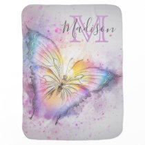 Personalized Watercolor Butterfly Grey Monogram Baby Blanket Personalized Watercolor Butterfly Grey Monogram Baby Blanket