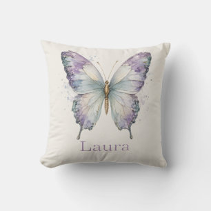 Personalized Watercolor Butterfly Name Design Throw Pillow