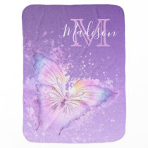 Personalized Watercolor Butterfly Purple Monogram Baby Blanket Personalized Watercolor Butterfly Purple Monogram Baby Blanket