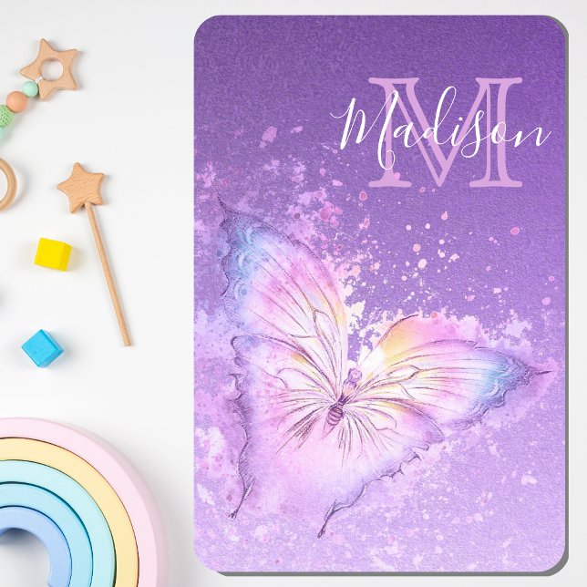 Personalized Watercolor Butterfly Purple Monogram Baby Blanket (Creator Uploaded)