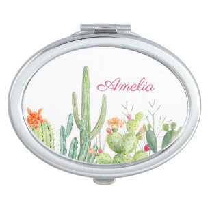 Personalized Watercolor Cactus compact mirror