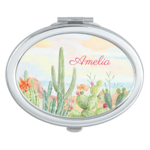 Personalized Watercolor Cactus compact mirror