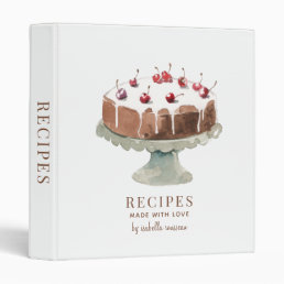 Personalized Watercolor Cake Recipe 3 Ring Binder