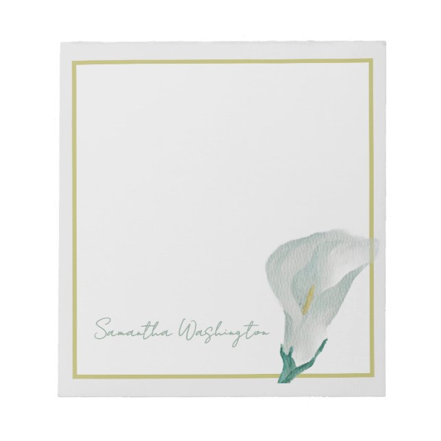 Personalized Watercolor Calla Lily Notepad (Front)