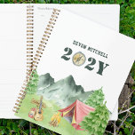 Personalized Watercolor Camping Planner<br><div class="desc">Personalized camping planner - perfect for a camper or hiker to plan trips or to use for home business school university etc. Watercolor design with mountain forest camping scene including tent, campfire and camping accessories. The template is set up for you to add your name and the year, which includes...</div>