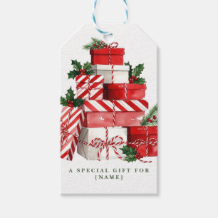 Personalized Watercolor Candy Cane Christmas Gift Tags