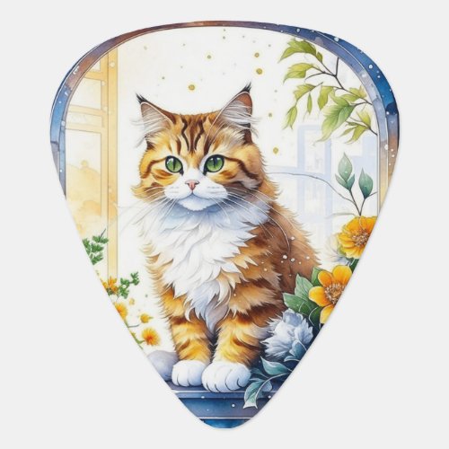 Personalized Watercolor Cat and Flowers Romantic Guitar Pick