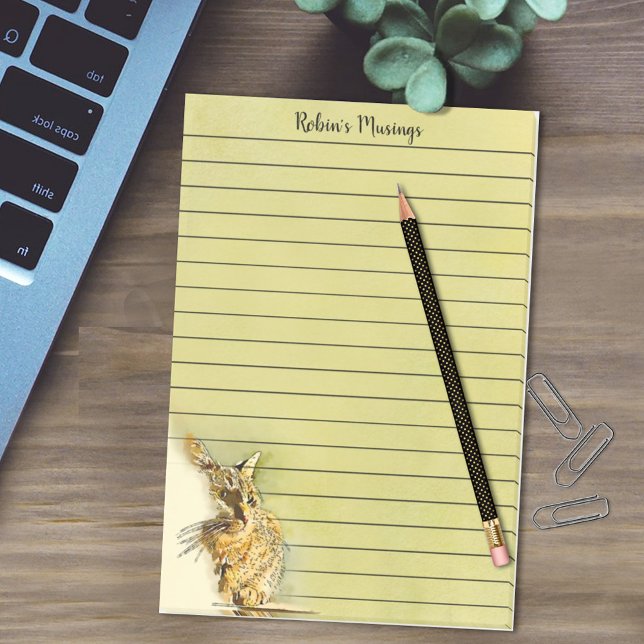 Personalized Watercolor Cat Profile Whiskers Lined Post-it Notes (Creator Uploaded)