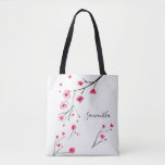 Personalized watercolor Cherry Blossom Name Tote Bag<br><div class="desc">A wonderful gift for your girls, might it be for the bridesmaids, your best friends (bffs) or a class reunion. Personalize each one of these cherry blossom, watrecolor designer tote with her name. Cherry blossoms are eye catching and so elegant, this design uses a different color style on each side....</div>