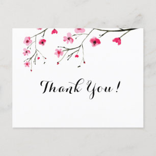 Personalized Watercolor Cherry Blossom Thank You Postcard